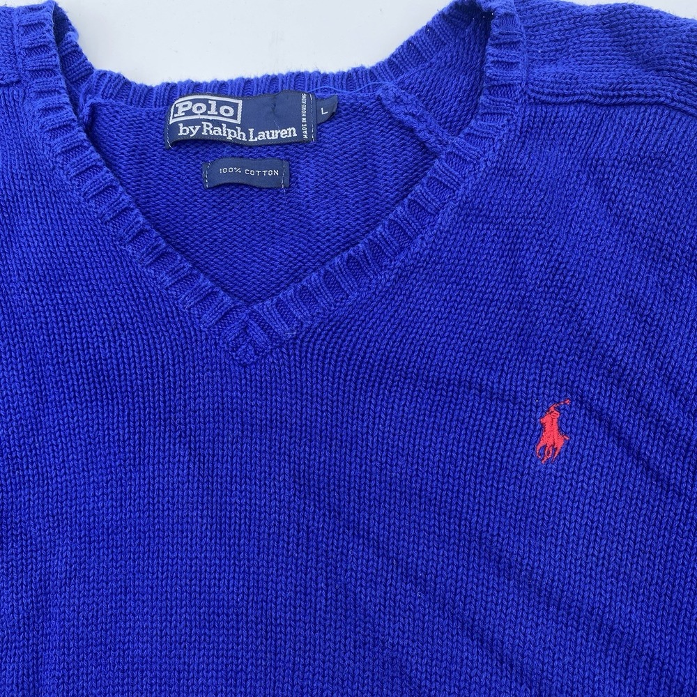 Polo Ralph Lauren Royal Blue Knit 100% Cotton Sweater Mens‎ Large Pony Logo